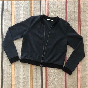 Metallic Denim Bomber Track Jacket